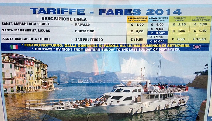 Тарифы на паром до Портофино на 2014-й год
